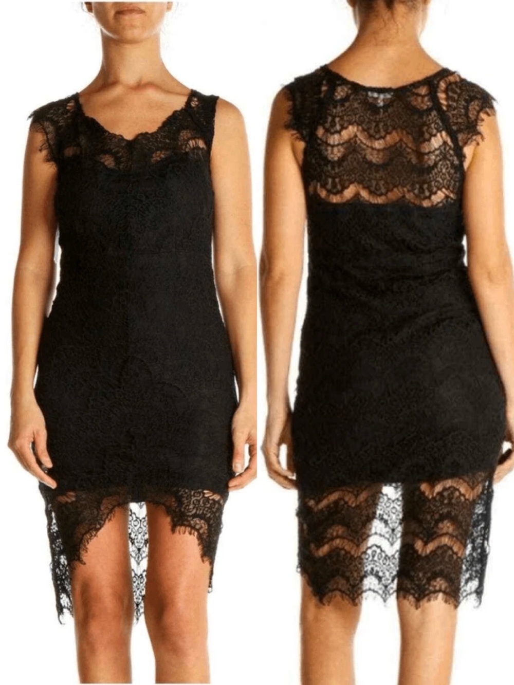 Sexy Free People Intimately Daydream black Lace high low bodycon slip Mini Dress